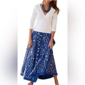 Soft Surroundings Preciosa Maxi Skirt Embroidered Beaded Boho Floral Blue PM